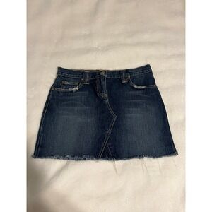 J.Crew Denim Mini Skirt Dark Wash Cotton Raw Hem Distressed 29 Made in USA Y2K